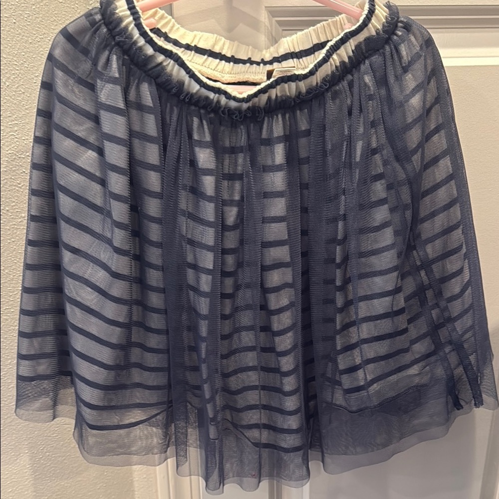TEA size 7 Navy and cream striped tulle and cotton